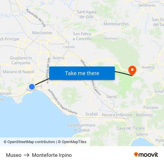 Museo to Monteforte Irpino map