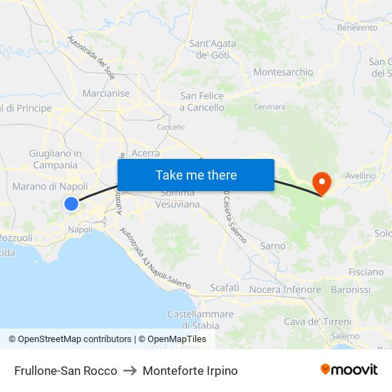 Frullone-San Rocco to Monteforte Irpino map