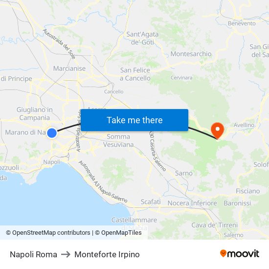 Napoli Roma to Monteforte Irpino map