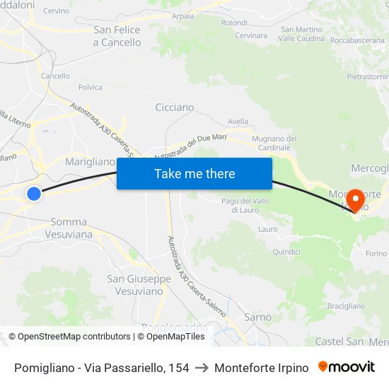 Pomigliano - Via Passariello, 154 to Monteforte Irpino map