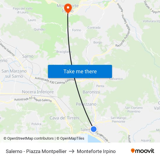 Salerno - Piazza Montpellier to Monteforte Irpino map