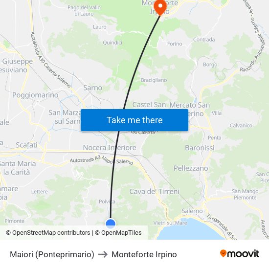 Maiori (Ponteprimario) to Monteforte Irpino map