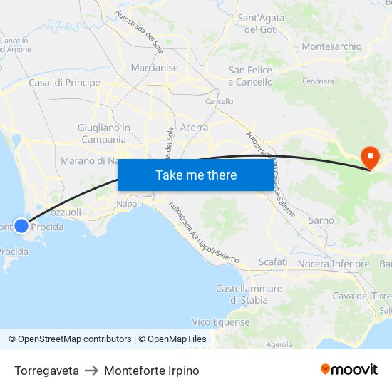Torregaveta to Monteforte Irpino map