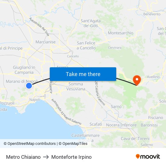 Metro Chiaiano to Monteforte Irpino map