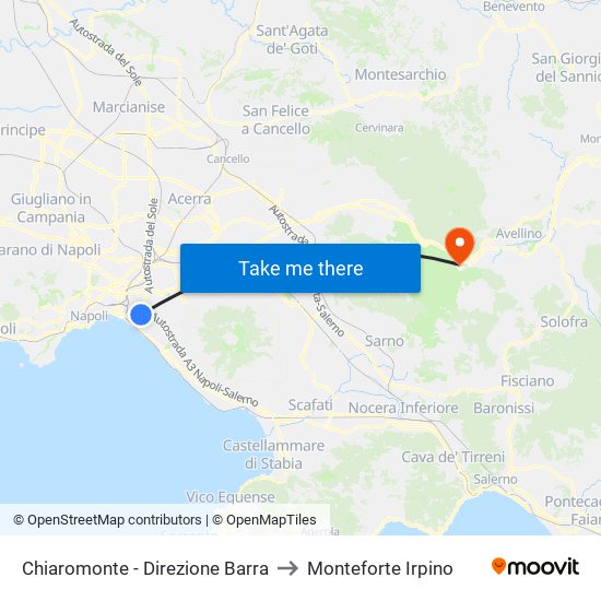 Chiaromonte - Direzione Barra to Monteforte Irpino map