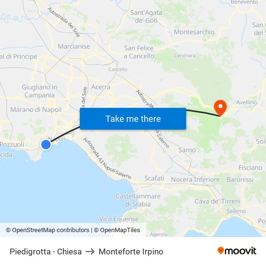 Piedigrotta - Chiesa to Monteforte Irpino map