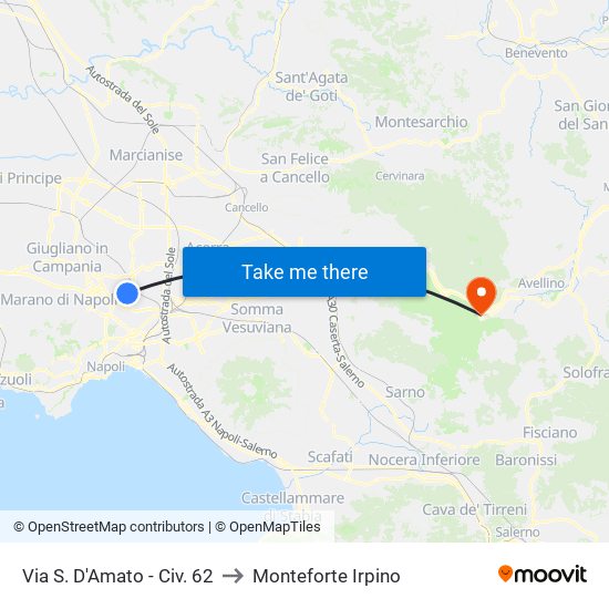 Via S. D'Amato - Civ. 62 to Monteforte Irpino map