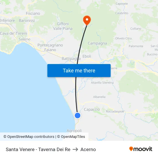 Santa Venere - Kings Tavern to Acerno map