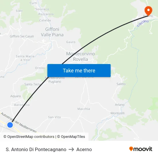 St. Anthony of Pontecagnano to Acerno map