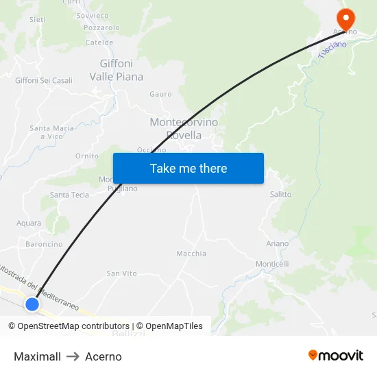 Maximall to Acerno map