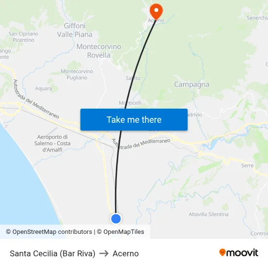 Santa Cecilia (Bar Riva) to Acerno map