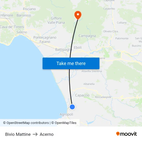 Bivio Mattine to Acerno map