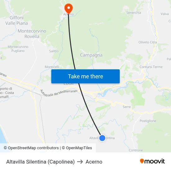 Altavilla Silentina (Terminal) to Acerno map