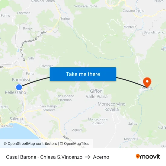 Casal Barone - St. Vincent Church to Acerno map