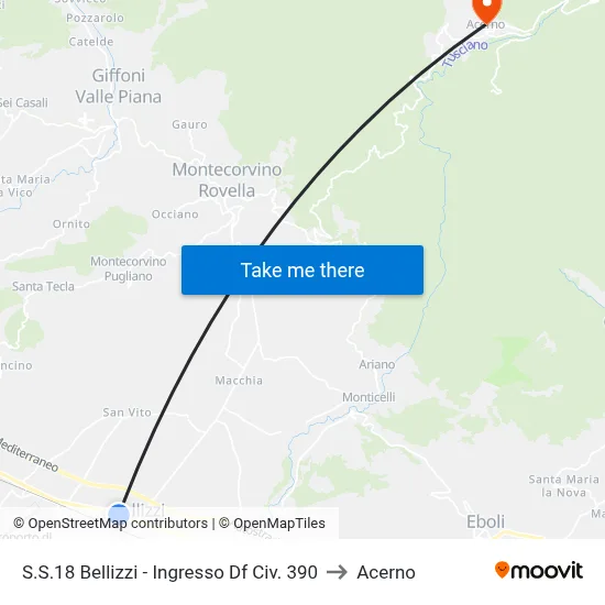 Highway S.S.18 Bellizzi - Entrance Opposite No. 390 to Acerno map