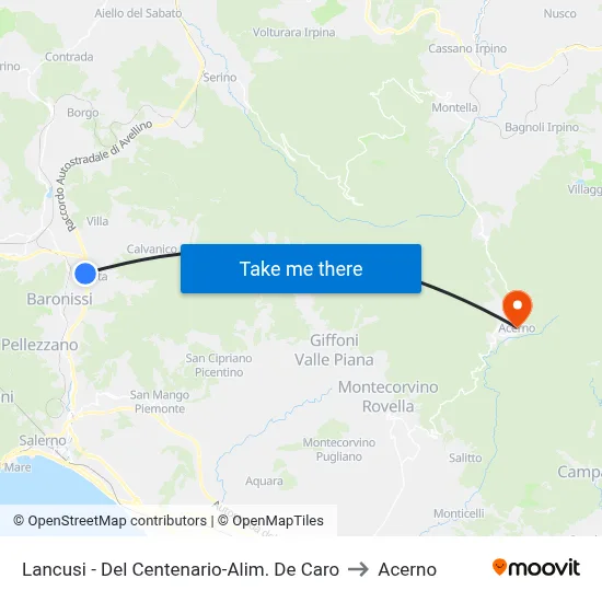 Lancusi - Del Centenario-De Caro Grocery to Acerno map