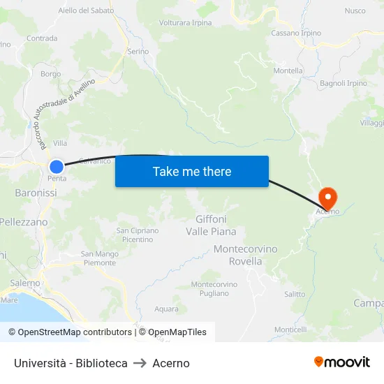 University - Library to Acerno map