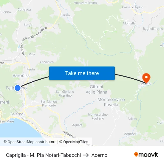 Capriglia - M. Pia Notari-Tabacchi to Acerno map