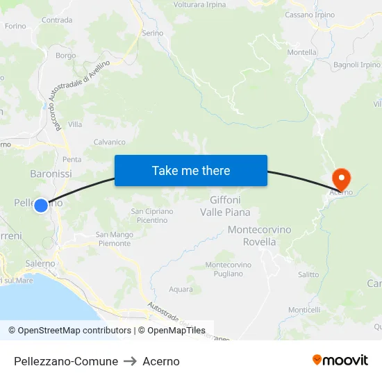 Pellezzano-City Hall to Acerno map