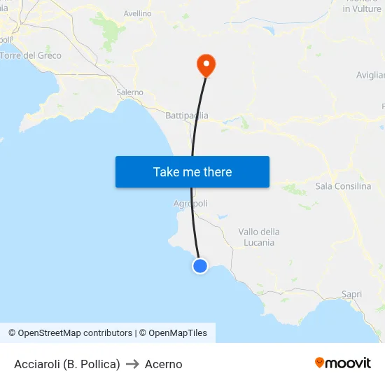 Acciaroli (Pollica Bay) to Acerno map