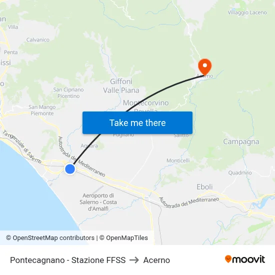 Pontecagnano - Railway Station to Acerno map