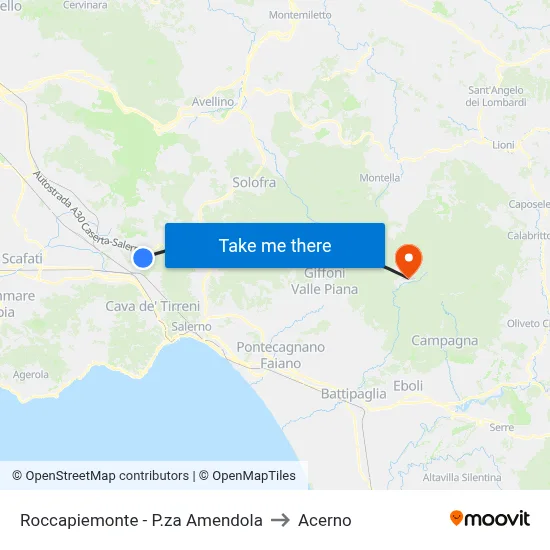 Roccapiemonte - Amendola Square to Acerno map