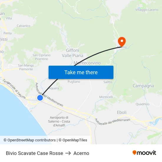 Bivio Scavate Red Houses to Acerno map