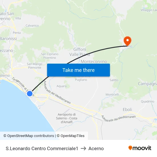 San Leonardo Shopping Center 1 to Acerno map