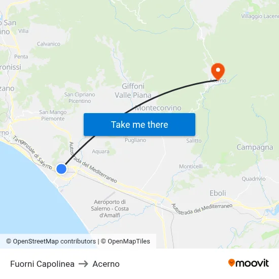 Fuorni Terminal to Acerno map