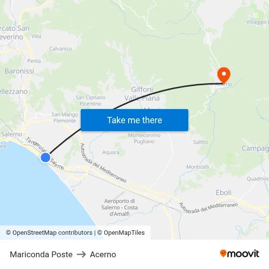 Mariconda Post Office to Acerno map