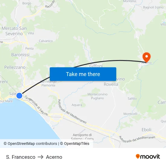 St. Francis to Acerno map