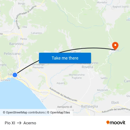 Pio XI to Acerno map