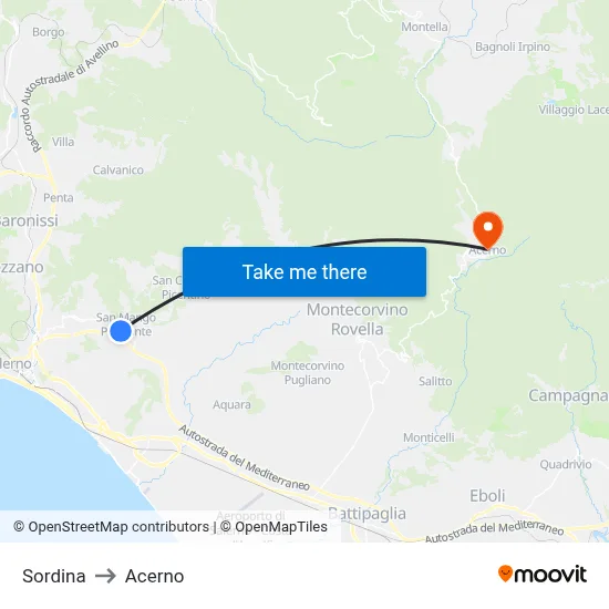 Sordina to Acerno map