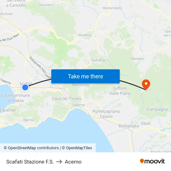 Scafati Railway Station to Acerno map