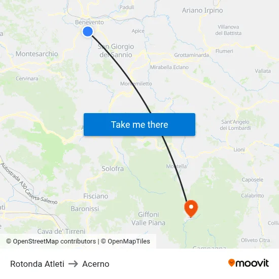 Rotonda Atleti to Acerno map