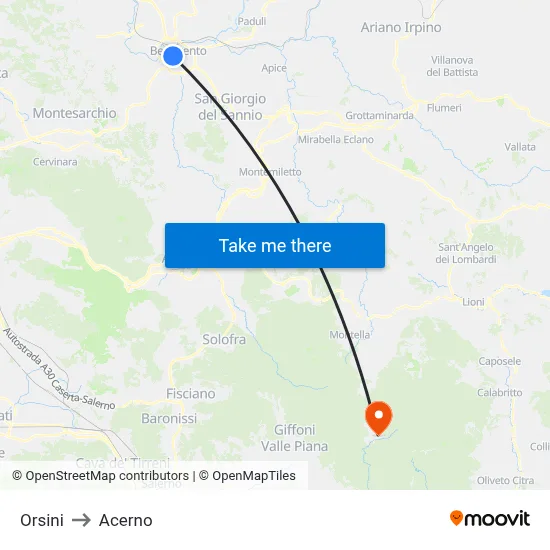 Orsini to Acerno map