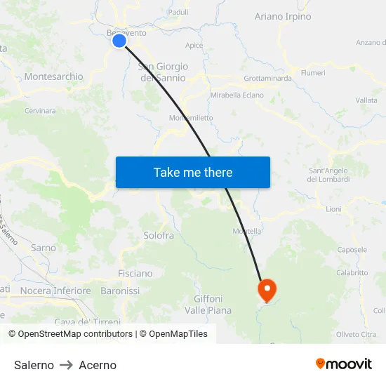 Salerno to Acerno map