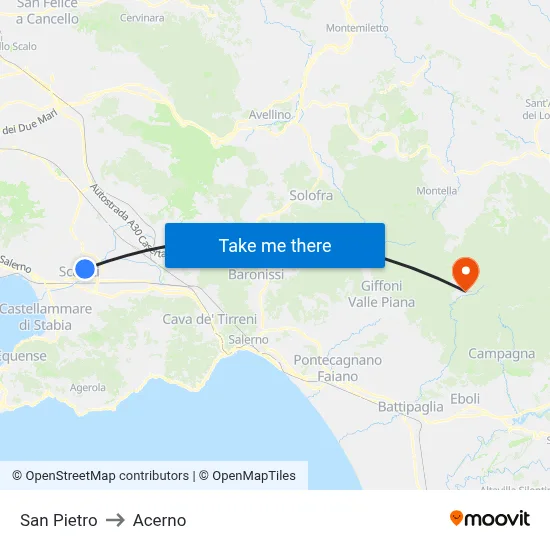 Saint Peter to Acerno map