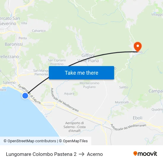 Lungomare Colombo Pastena 2 to Acerno map