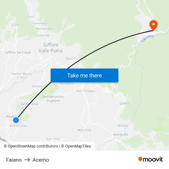 Faiano to Acerno map