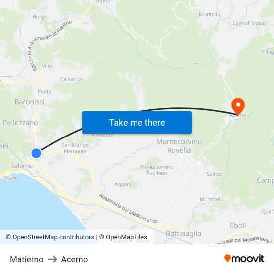 Matierno to Acerno map