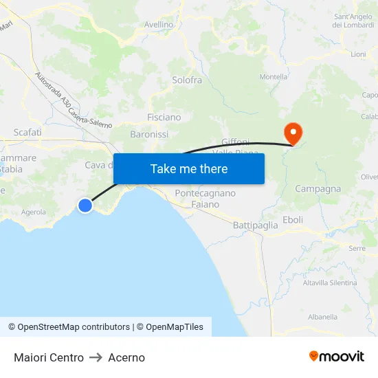 Maiori Center to Acerno map