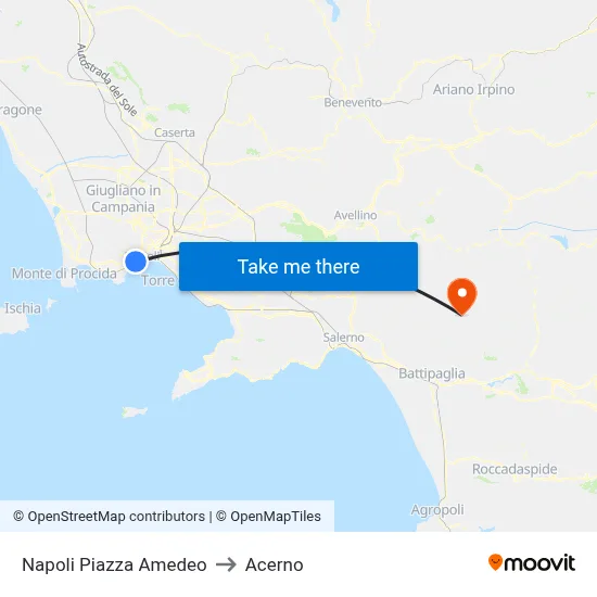 Naples Piazza Amedeo to Acerno map