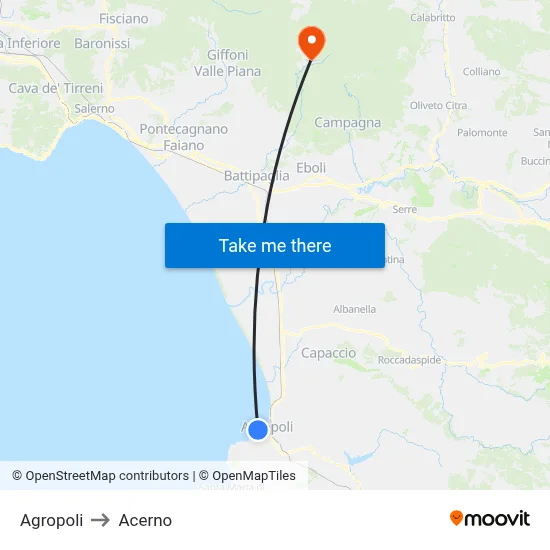 Agropoli to Acerno map