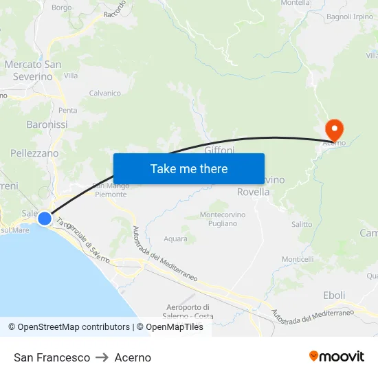 San Francesco to Acerno map