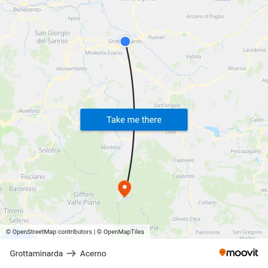 Grottaminarda to Acerno map
