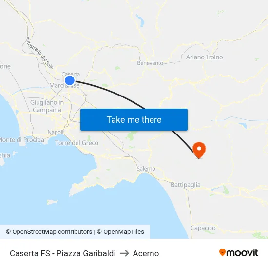 Caserta Station - Garibaldi Square to Acerno map