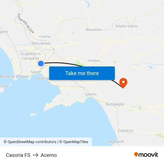 Casoria Railway Station to Acerno map