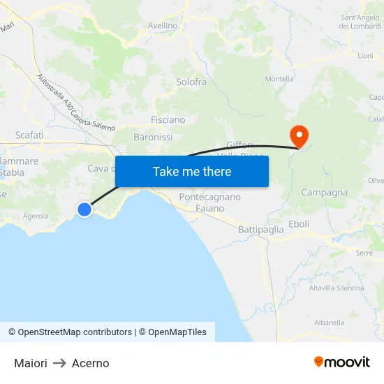 Maiori to Acerno map