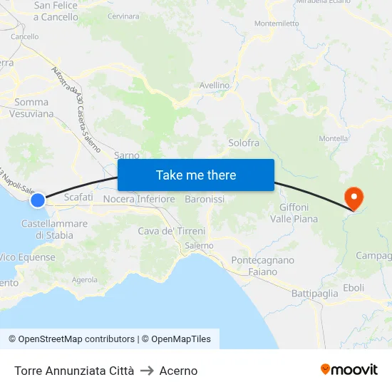 Torre Annunziata City to Acerno map